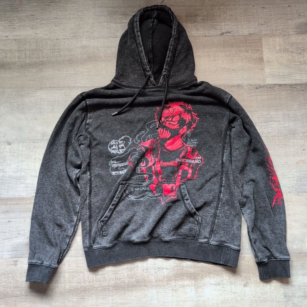 Corpse Husband Miss You Pullover Hoodie Black Gray Acidwash M Rare